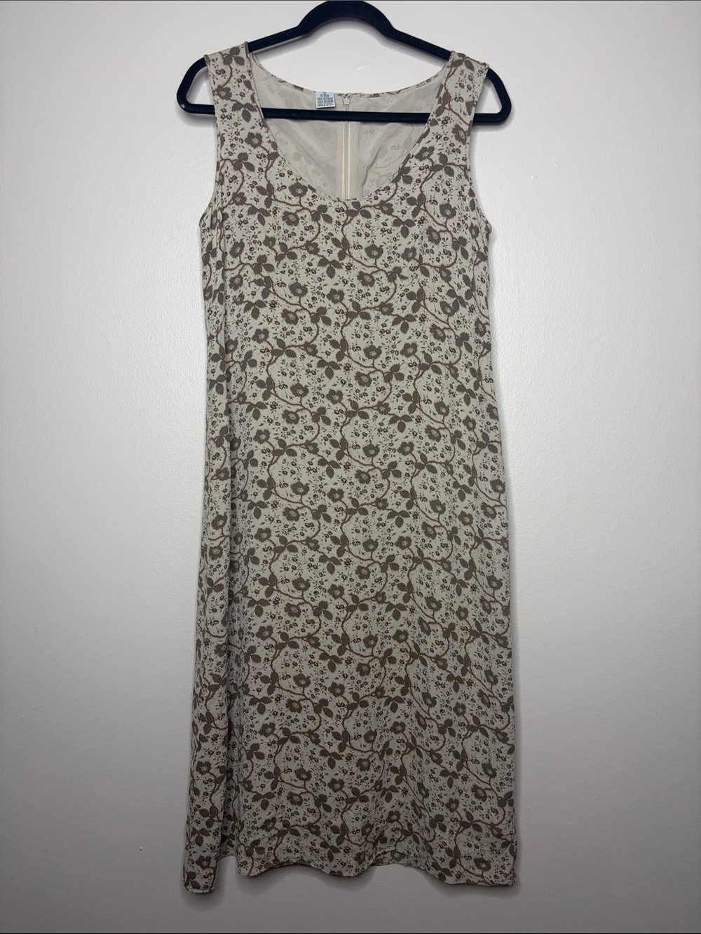 Vintage 90s DKNY 100% Silk Earthy Floral Midi Shift Dress Size 10